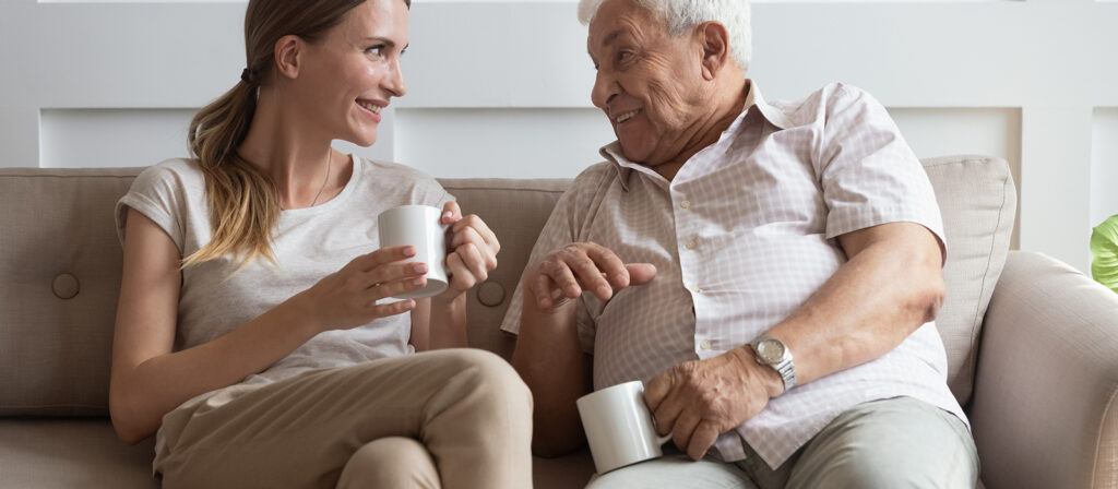 elderly man over 70 with daughter